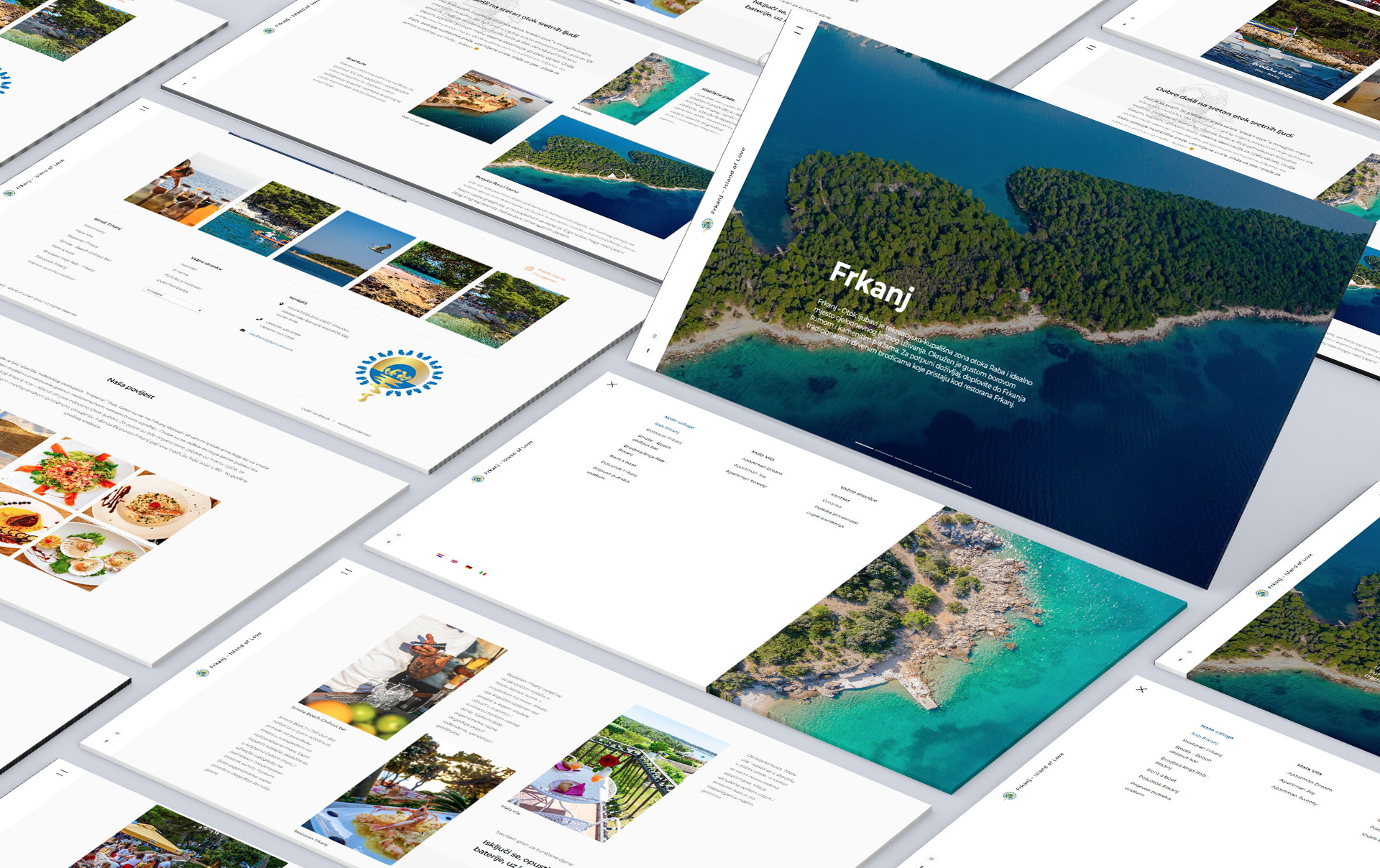 Naslovna stranica web stranice Rab Frkanj — restoran, smještaj i najam brodica